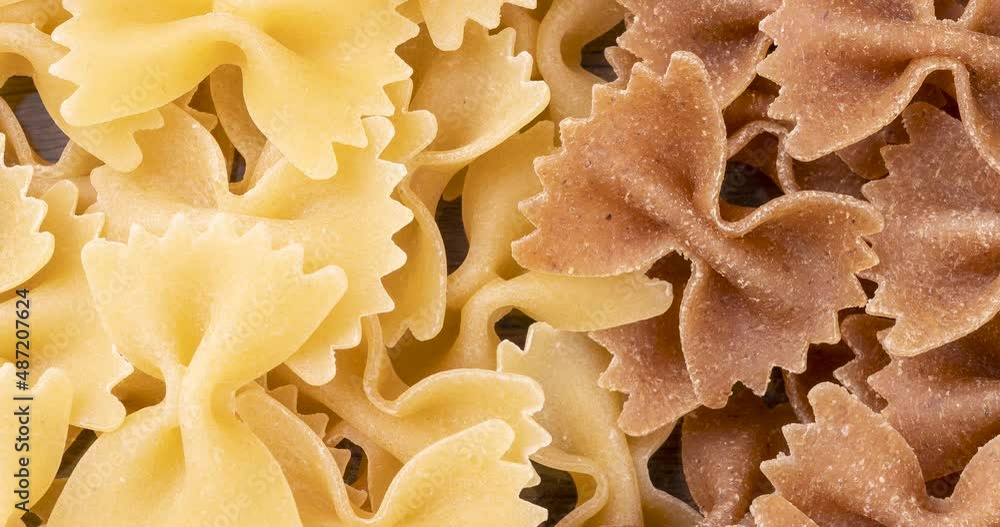 Assorted whole wheat and regular farfalle pasta Assorted whole wheat and regular farfalle pasta