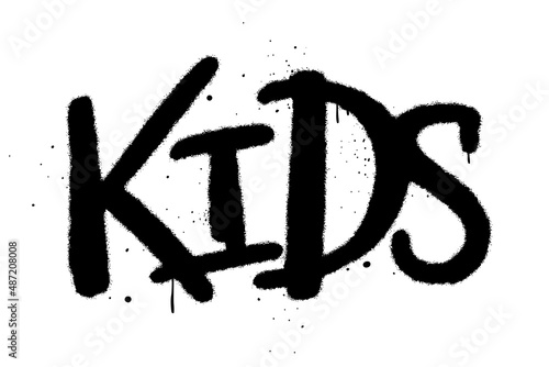 Vector illustration. Urban street graffiti style. Slogan of Kids with splash effect and drops. Black letters, white background. Print for graphic tee, sweatshirt.