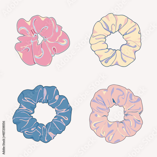 Bundle of cute pastel scrunchie cad drawing icons. Set of colorful vector  hair tie accessories. Stock Vector | Adobe Stock
