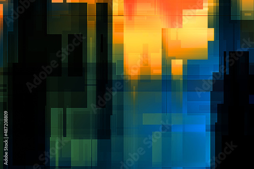 Futuristic abstract geometric wallpaper. Geometrical colorful shapes. Rectangular shapes background. Digital illustration of a tech layout.