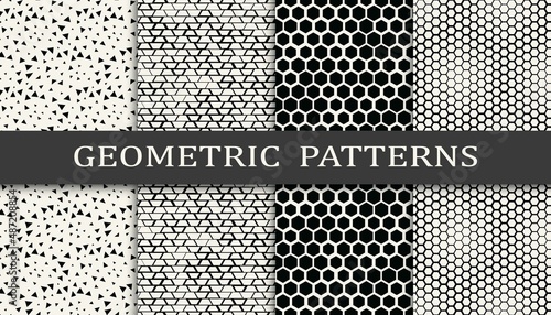 Set of geometric seamless patterns. Abstract geometric graphic design simple pattern. Seamless geometric halftone pattern.