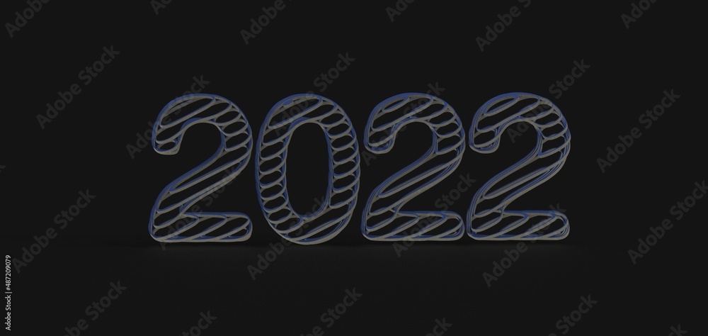 year 2022. 3D illustration numbers isolated white background