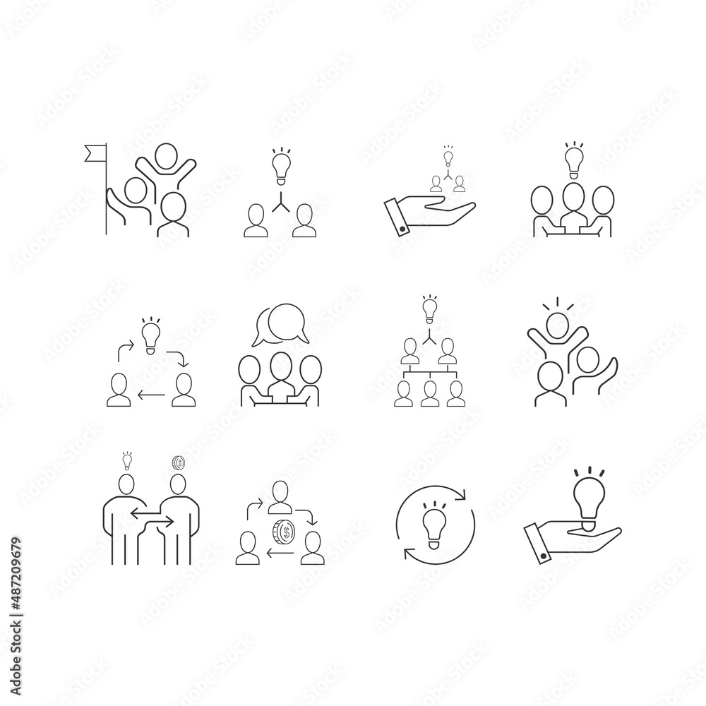 Simple set of vector line icons related to teamwork. Simple set of vector line icons related to teamwork.
