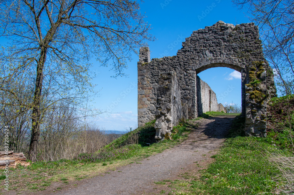 Dilapidated castle ruins in the sunlight