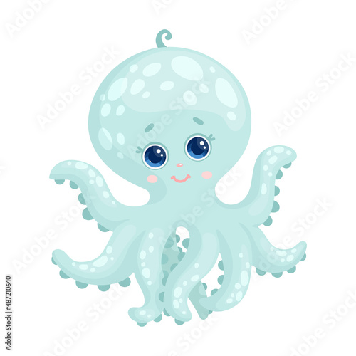 Cute little octopus character. Cartoon vector graphics.