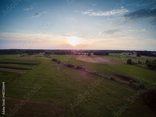view from the drone on the rural landscape