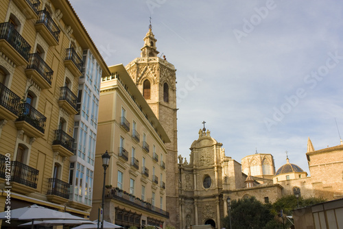 Metropolitan Cathedral and Micalet Tower at Plaza de la Reina in  Valencia, Spain  photo