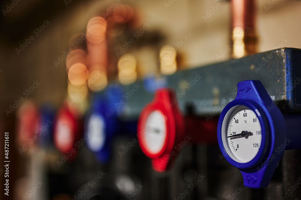 Fototapeta premium View to thermometers of a heating circuits.