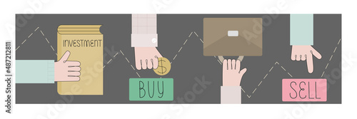 Stock broker keeping money, coin, portfolio, selling, buyin. Concept vector illustration for web, presentation.