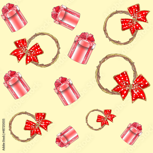Seamless pattern on a yellow background for festive packaging.