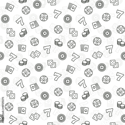 Casino and Gambling Related Seamless Texture or Pattern, Outline Style