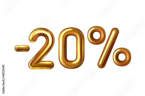 Discount shopping realistic golden balloon minus twenty percent symbol .