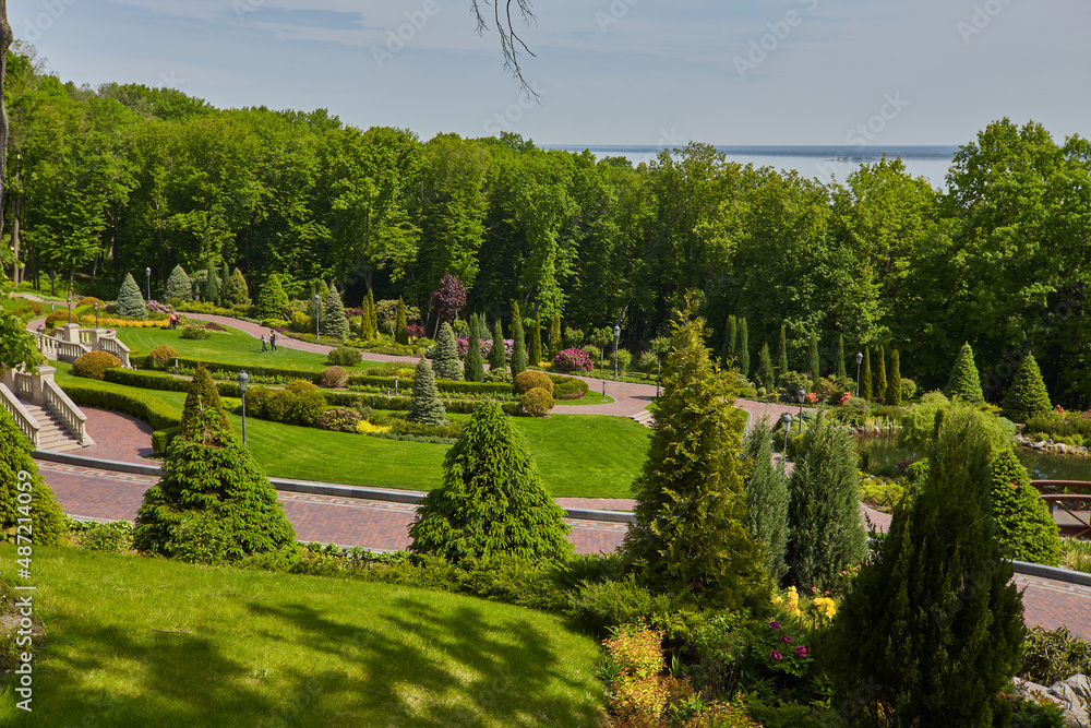 Beautiful summer garden with a walkway