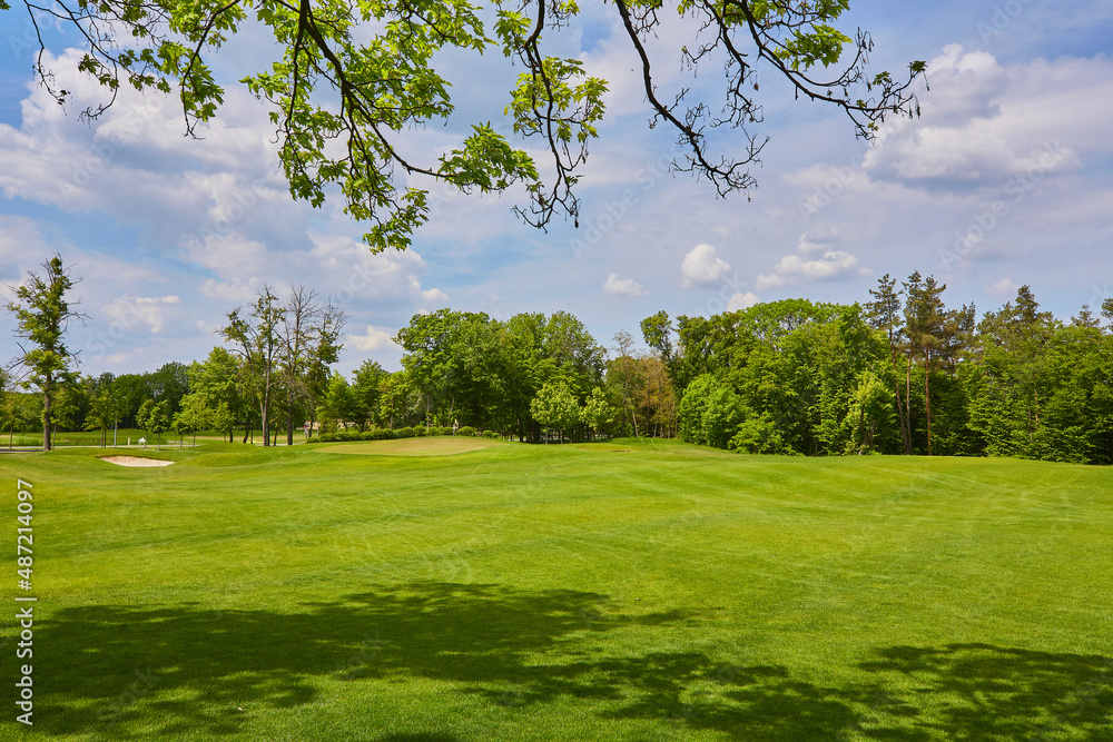 Naklejka premium View of Golf Course with beautiful green field.
