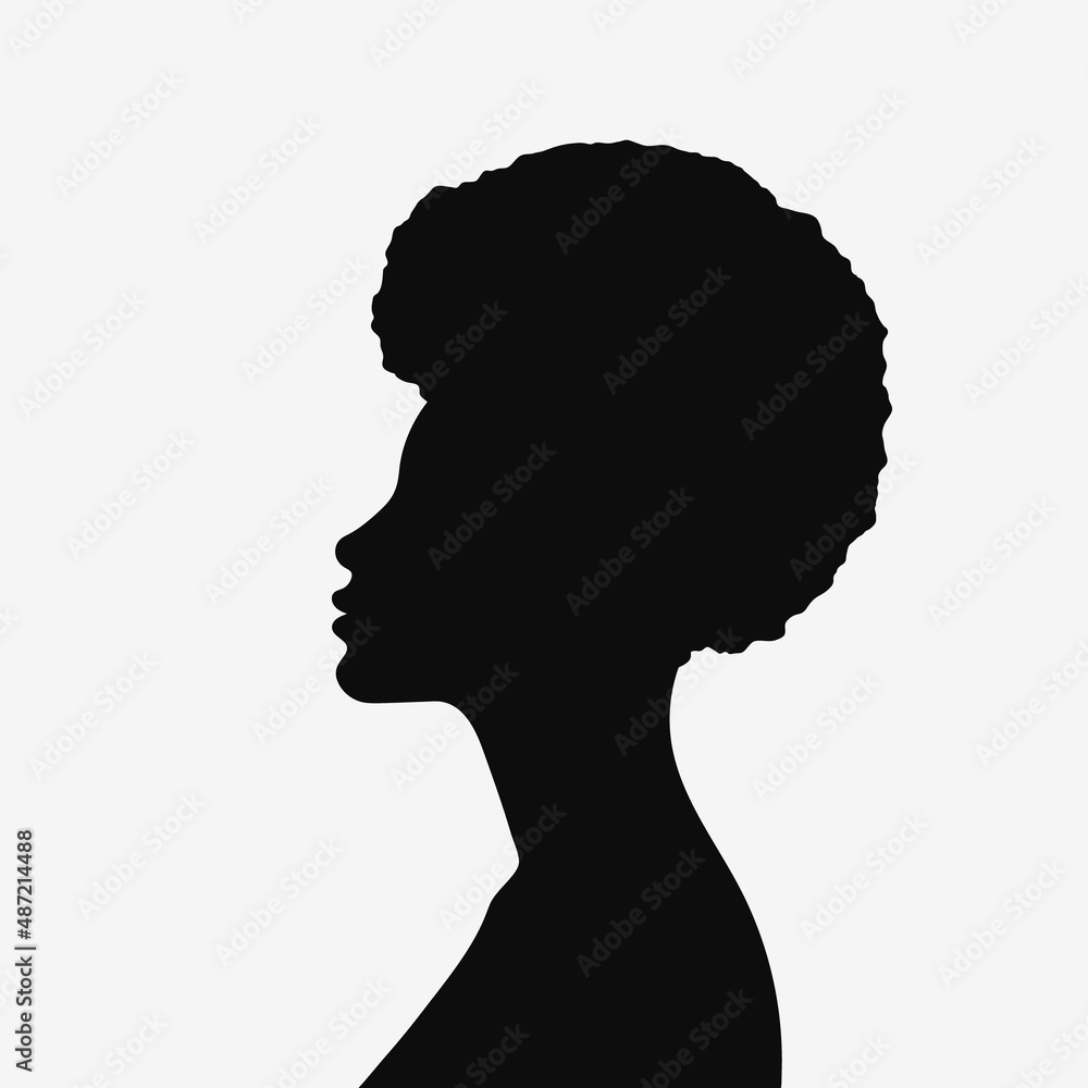 Silhouette of a young girl. African American woman profile. Vector illustration