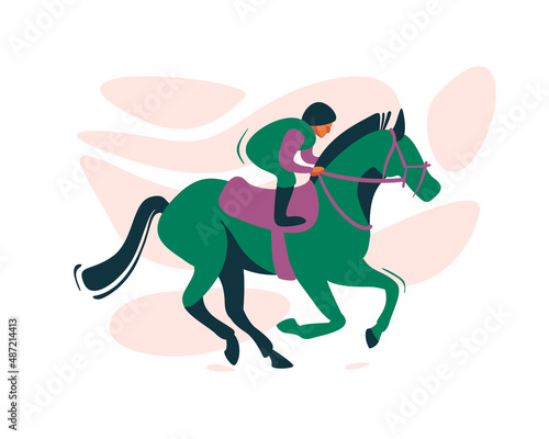 Horse with rider at the races vector flat illustration