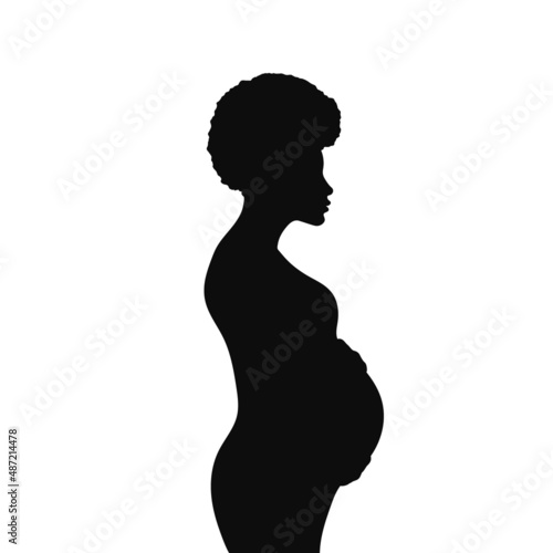 Pregnant woman silhouette. Black and white vector illustration.