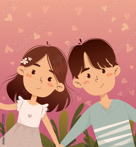 Happy couple of lovers. Love. Vector postcard. Bright illustration.