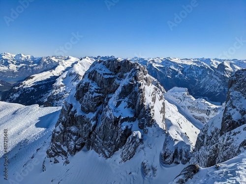 Beautiful Skitour in the swiss mountains. Ski mountaineering in innerthal on the mutteristock. Mountain winter landscape photo