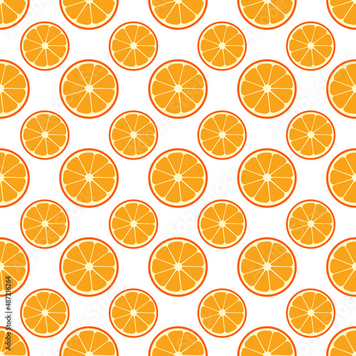 Orange fruits slice seamless pattern on white background. Citrus fruits vector illustration.