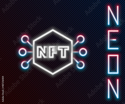Glowing neon line NFT Digital crypto art icon isolated on black background. Non fungible token. Colorful outline concept. Vector