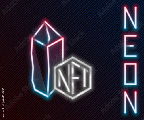 Glowing neon line NFT Digital crypto art icon isolated on black background. Non fungible token. Colorful outline concept. Vector