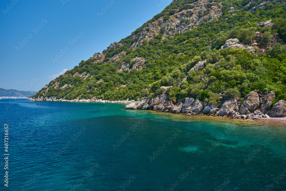 Camellia island near Marmaris in Aegean Sea, blue lagoon and rocky mountains journey trip holiday Camellia island near Marmaris in Aegean Sea, blue lagoon and rocky mountains journey trip holiday