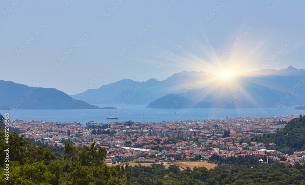 Fototapeta premium Amazing top view on Marmaris Turkey resort near the Mediterranean Sea.