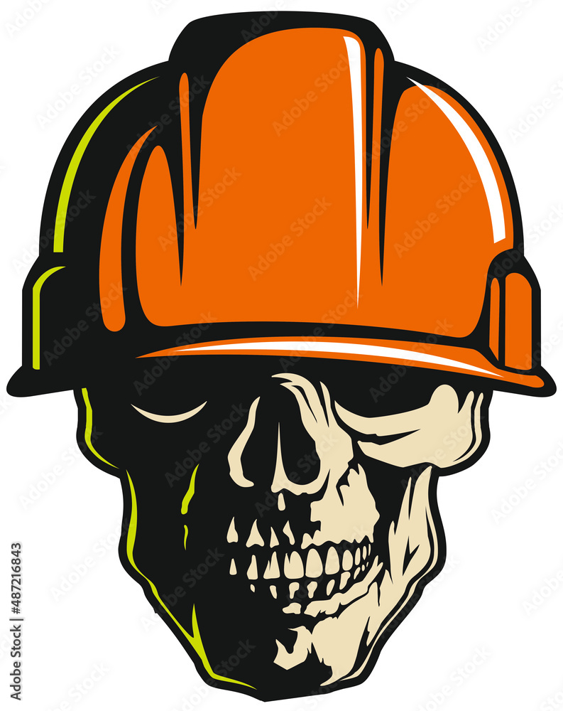Human vector skull image with the hard hat. Isolated on white