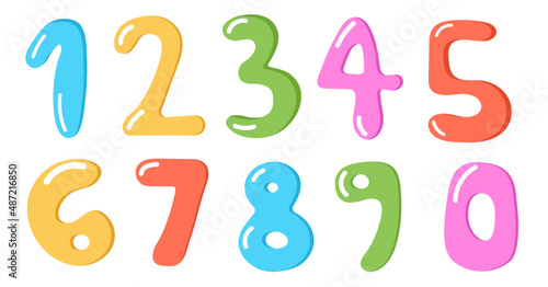 Colorful hand drawn cartoon numbers for kids, birthday party, school. Vector illustration