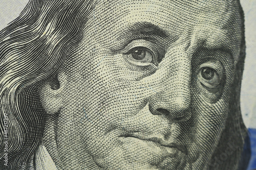 portrait of Benjamin Franklin on the new one hundred US dollars