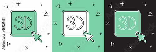 Set 3D printer icon isolated on white and green, black background. 3d printing. Vector