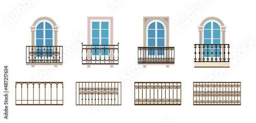 Set of balcony railing and terrace fencing from stainless steel, iron.