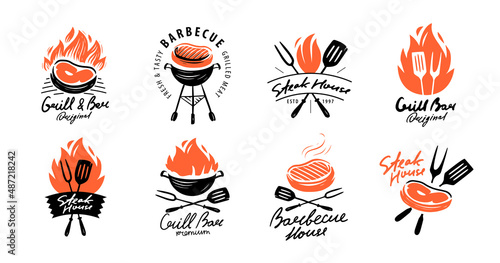 BBQ emblem set for restaurant or cafe menu. Grill bar, barbecue food concept