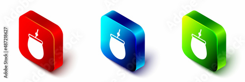 Isometric Mate tea icon isolated on white background. Red, blue and green square button. Vector