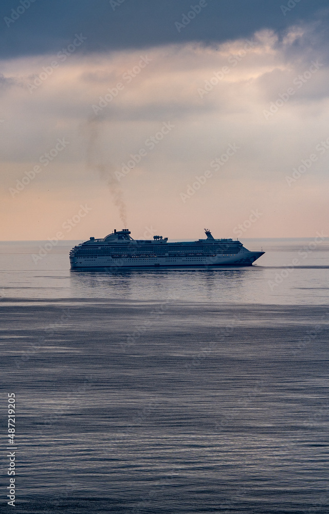Cruise ship sails through the Mediterranean Sea, Malaga.
Sea vacation concept