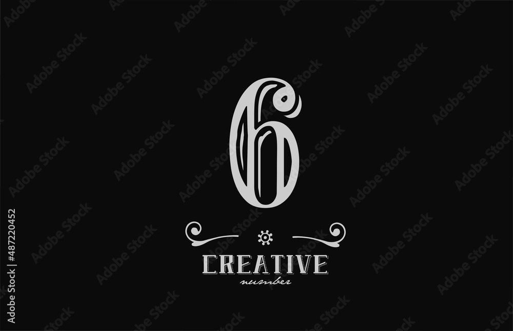 6 number logo icon with black and white colors. Creative vintage template for company adn business