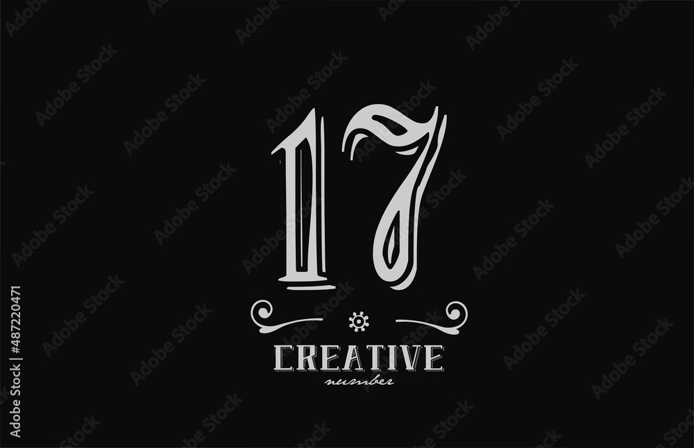 17 number logo icon with black and white colors. Creative vintage template for company adn business 17 number logo icon with black and white colors. Creative vintage template for company adn business