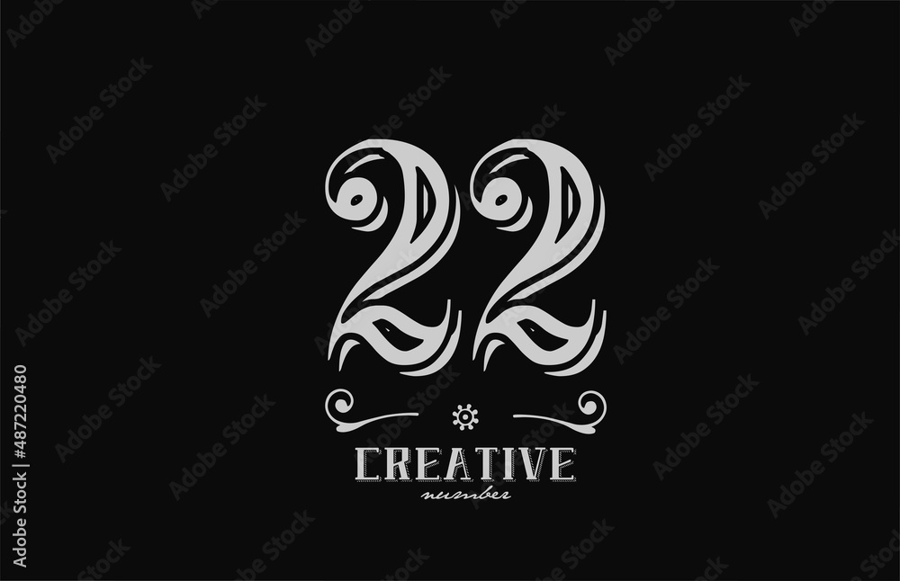 22 number logo icon with black and white colors. Creative vintage template for company adn business