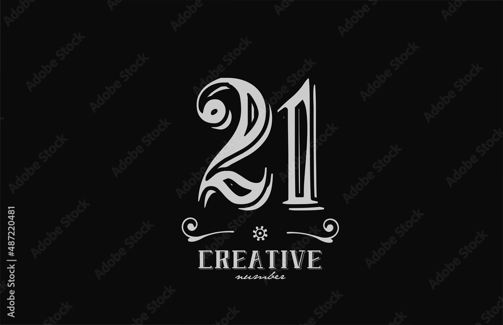 21 number logo icon with black and white colors. Creative vintage template for company adn business 21 number logo icon with black and white colors. Creative vintage template for company adn business