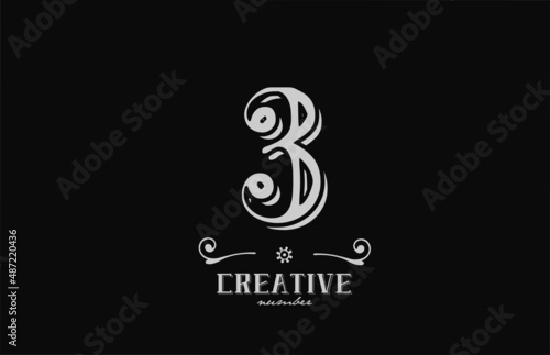 3 number logo icon with black and white colors. Creative vintage template for company adn business