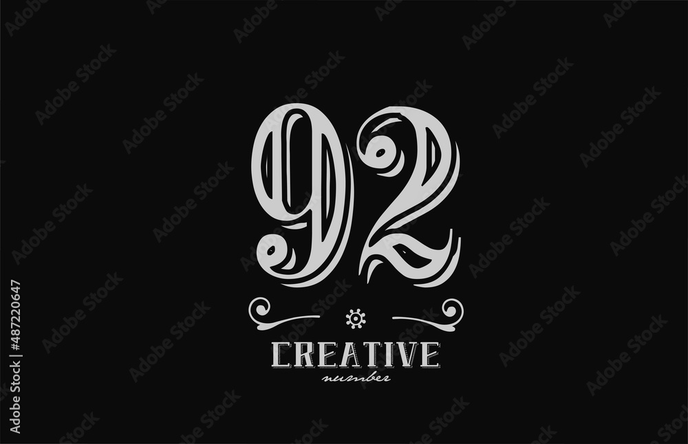92 number logo icon with black and white colors. Creative vintage template for company adn business