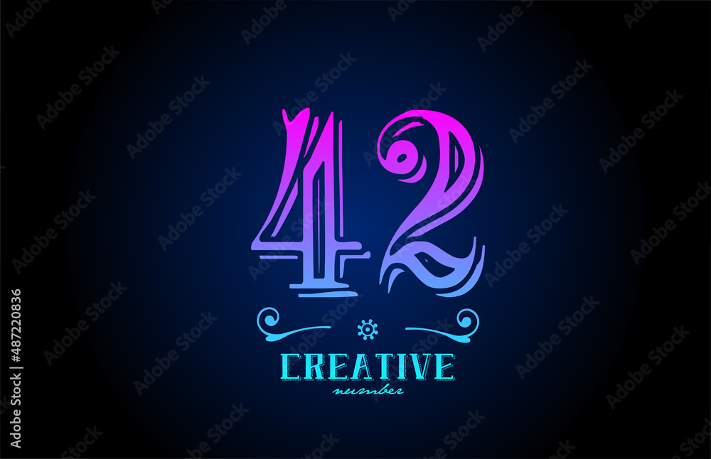Fototapeta premium 42 pink number logo icon design. Creative vintage template for business and company