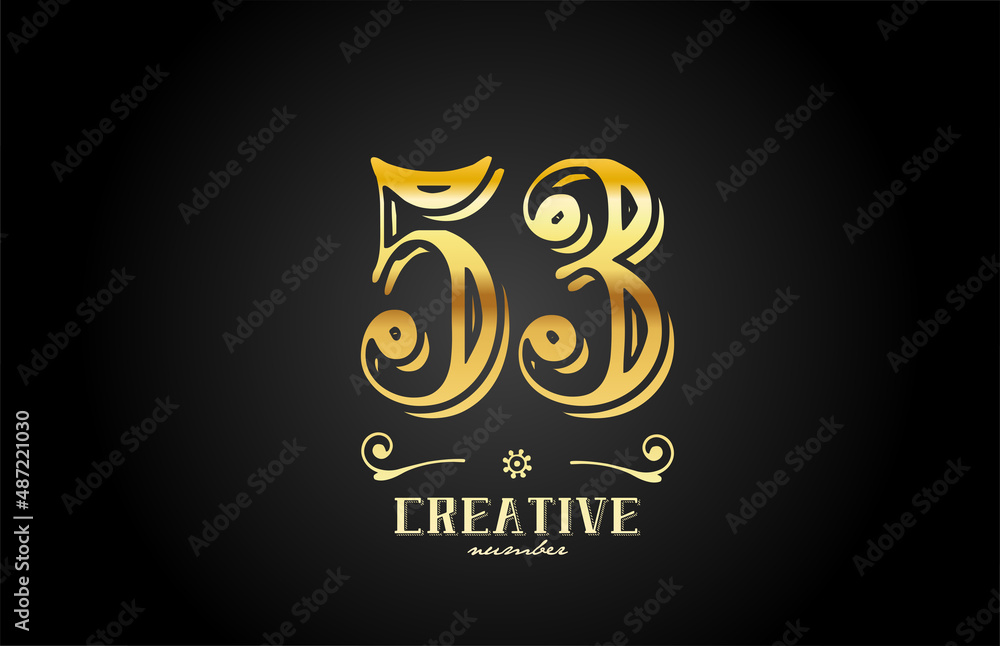 53 gold number logo icon design. Creative template for company and business