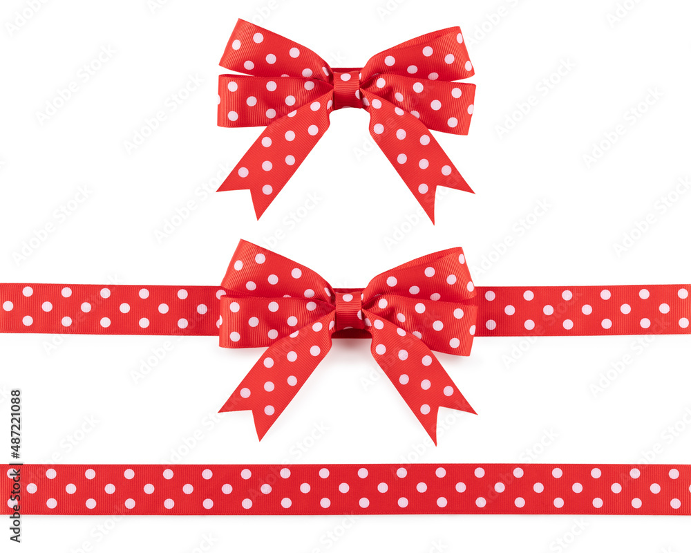 Polka dots red bow and ribbon isolated on white background Polka dots red bow and ribbon isolated on white background