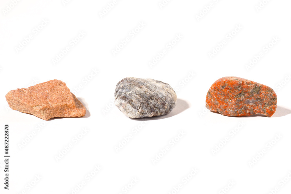 Three pieces of raw rocks isolated on white Three pieces of raw rocks isolated on white