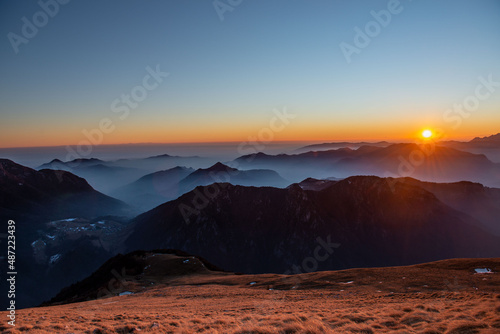 Mountains shrouded in fog