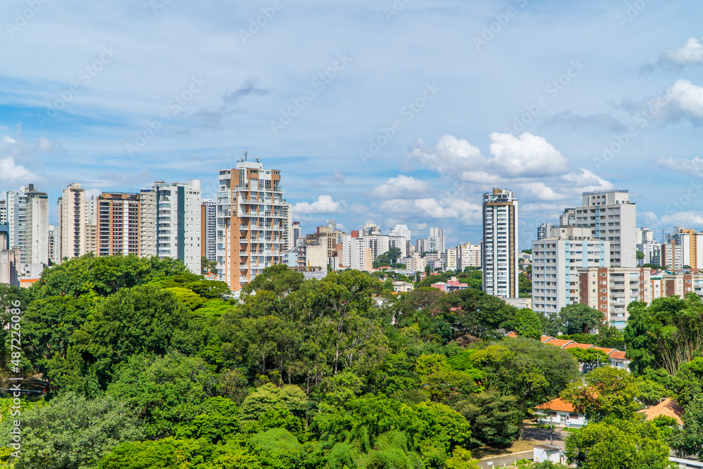 Fototapeta premium Modern highrises and trees in central Sao Paulo, Brazil