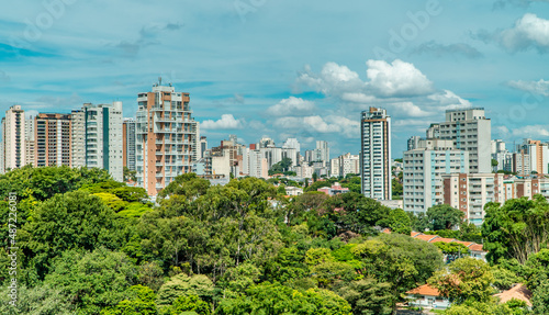 Panorama view of modern highrises and trees in central Sao Paulo, Brazil photo