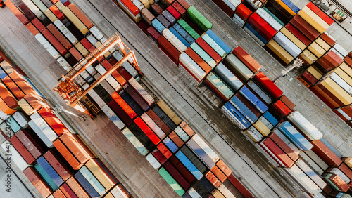 Canvas Print Aerial view of shipping container port terminal